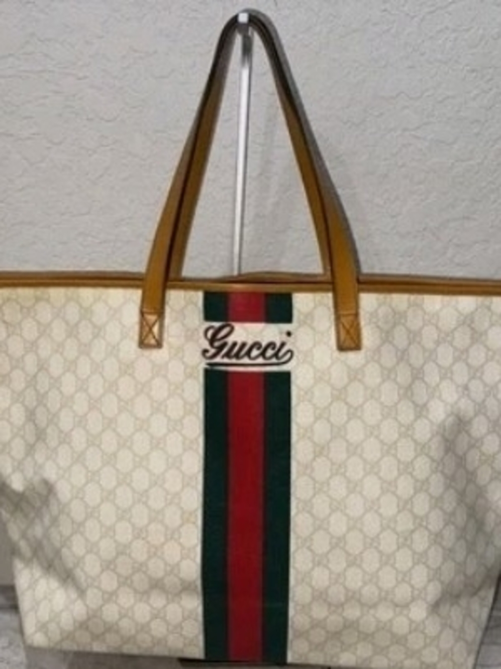 Gucci Cream Tote with Green and Red Center Stripe